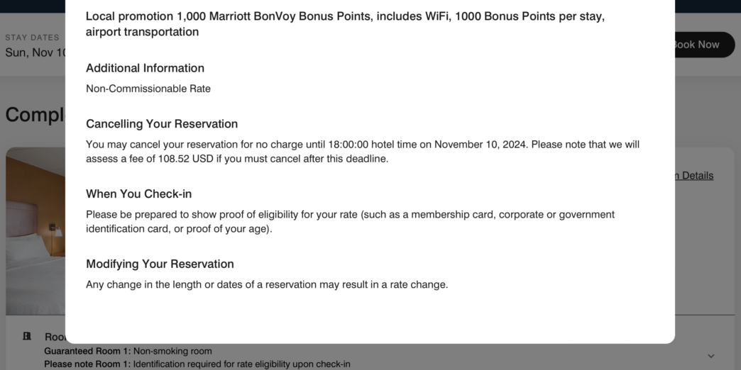 a screenshot of a hotel reservation